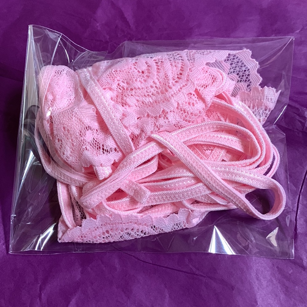 💕New! Floral Lace Pink Bow Halter Bra & Panty Set - Picture 6 of 6